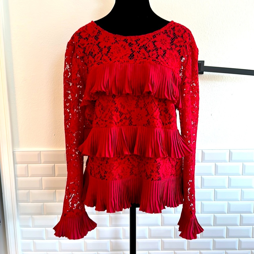 Red lace JCrew blouse, size 6